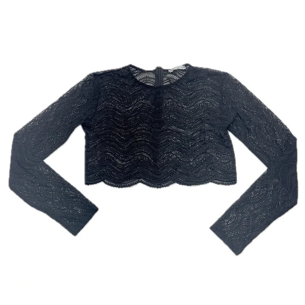 Zara Crop Top Womens Medium Black Lace Crochet Boho Goth Coquette